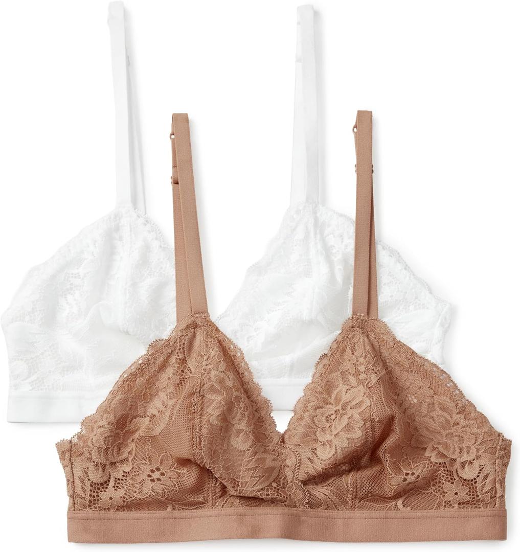 Amazon Essentials Womens Stretch Galloon Lace Unlined Triangle Bra (Medium, Washed Bronze/White)