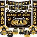 Graduation Decorations 2026 Black and Gold Party Decor Set include Congrats Grad Banner Graduation Backdrop Class of 2026 Balloons Party Supplies