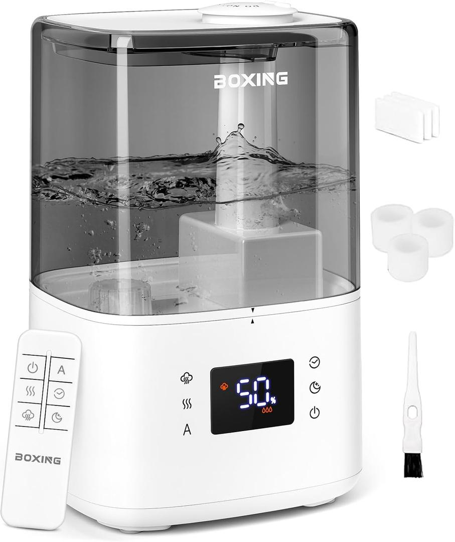 BOXING 4.5L Warm and Cool Mist Ultrasonic Humidifier for Bedroom Large Room, Top Fill Essential Oil Diffuser with Remote, Auto Shut-Off Quiet Sleep Mode, Humidistat, Timer, BPA-Free, 45H Runtime