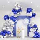 136pcs Blue White Silver Balloon Garland Kit - 18/12/10/5 Inch Royal Blue, Silver Confetti Balloon Arch for New Year, Graduation, Birthday, Father’s Day Decor