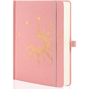 Sun & Moon Journals for Women Men, A5 Hardcover Notebooks for Writing for Work, Travel, School,318 Numbered Pages, 5.8x8.4 (Ruled, Pink)