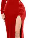 ZileZile Women's Sexy Bodycon Long Sleeve Deep V Neck High Slit Cocktail Party Maxi Dresses (Red) 