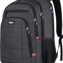 Backpack for Men Women, School Backpack, Large Quilted College Bookbag for Men, Water Resistant Travel Work Backpacks, Business Computer Back Pack with Reinforced Straps, Fits 17" Laptop Black