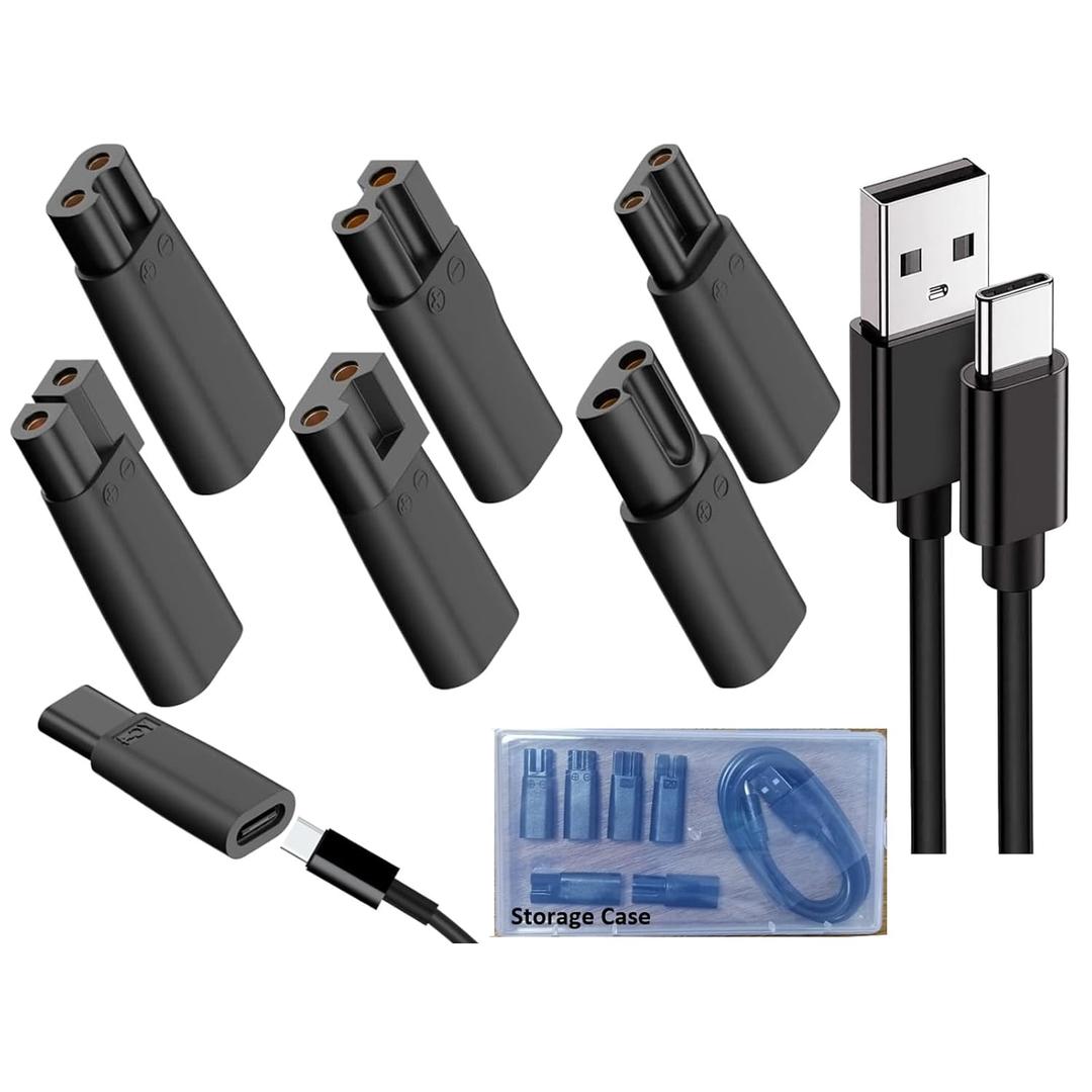 Shavers Charger USB Adapter Replacement Set, Compatible with a Various Types of Electric Hair Clippers, Beard Trimmers Charger, Shavers, Beauty Instruments. 7 Pack (USB C inteface)
