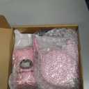 LEIFIDE 2 Pack Rhinestone Retractable Dog Leash and Bag Holder Set Pink Bling Bone Shaped Pet Waste Bags Dispenser with Metal Clip Heavy Duty Dog Leash for Most Puppy