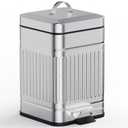 CEROELDA Small Can with Lid-5L/1.3 Gal, Outdoor Dog Poop Garbage Can-Farmhouse Retro Metal Waste Bin w/Step Pedal for Bathroom Bedroom Office-Soft Close-Galvanized Steel