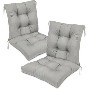 Outdoor Chair Cushions Set of 2 Sliver Grey with Ties Waterproof Wicker Seat Cushion Replacement for Porch Patio Garden Furniture 41.7"*20.8"*3.9"