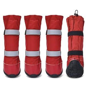 Hipaw Waterproof Dog Boots for Winter Snow Rain,Non-Slip Dog Shoes for Medium to Large Dogs,Extended Cuff Paw Protectors for Outdoor Walking Hiking (XS (Insole Wide 1.9") for 24~29lb, Black)