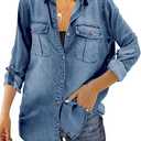 Runcati Womens Button Down Denim Shirt Long Sleeve Roll Up Casual Oversized Jean Shirt Jacket Distressed Tunic Tops Size L