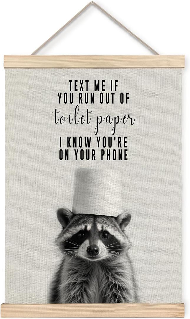 Foritho Funny Raccoon Bathroom Poster Wall Art Framed, Raccoon Lover Gifts for Women Men, Humorous Wild Animal Trash Panda Canvas Prints Wall Decor for Bathroom Toilet, 12x16 Inch