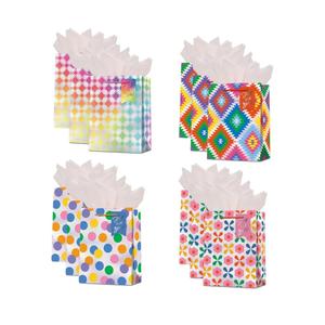 Dimetey 9" Medium Gift Bag with Tissue Paper,12pcs Colorfu Paper Bags for Birthdays,Bridal Showers, Weddings,Mother's Day,Christmas,Thank You Bags-All Occation (Multicolor)