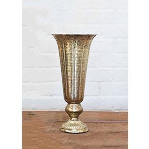 Afloral Distressed Gold Metal Fluted Vase, 14.02"L x 6.5"W x 14.02"H