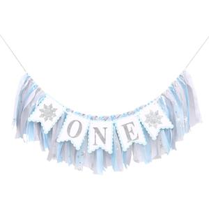 Snowflake Themed High Chair Banner - Winter Wonderland 1st Birthday Girl Decoration Highchair Garland For Baby Shower Party Decorations Photo Props (Blue)
