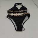 SweatyRocks Women's 2 Piece Leopard Print Swimsuit Halter Bikini Sets High Waist Bathing Suit (Large, Black)