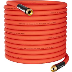 SPECILITE 5/8" Hot/Cold Garden Water Hose 125 ft, -50-190,Flexible & Lightweight With 3/4" Brass Fittings for Yard, Outdoor, Farm, Red