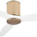 LEDLUX 48" Ceiling Fan No Light - Low Profile Flush Mount Ceiling Fan, 6-Speed Remote Control, Solid Wood, Quiet Reversible DC Motor, White/Gold Finish, for Bedroom, Living Room, Porch
