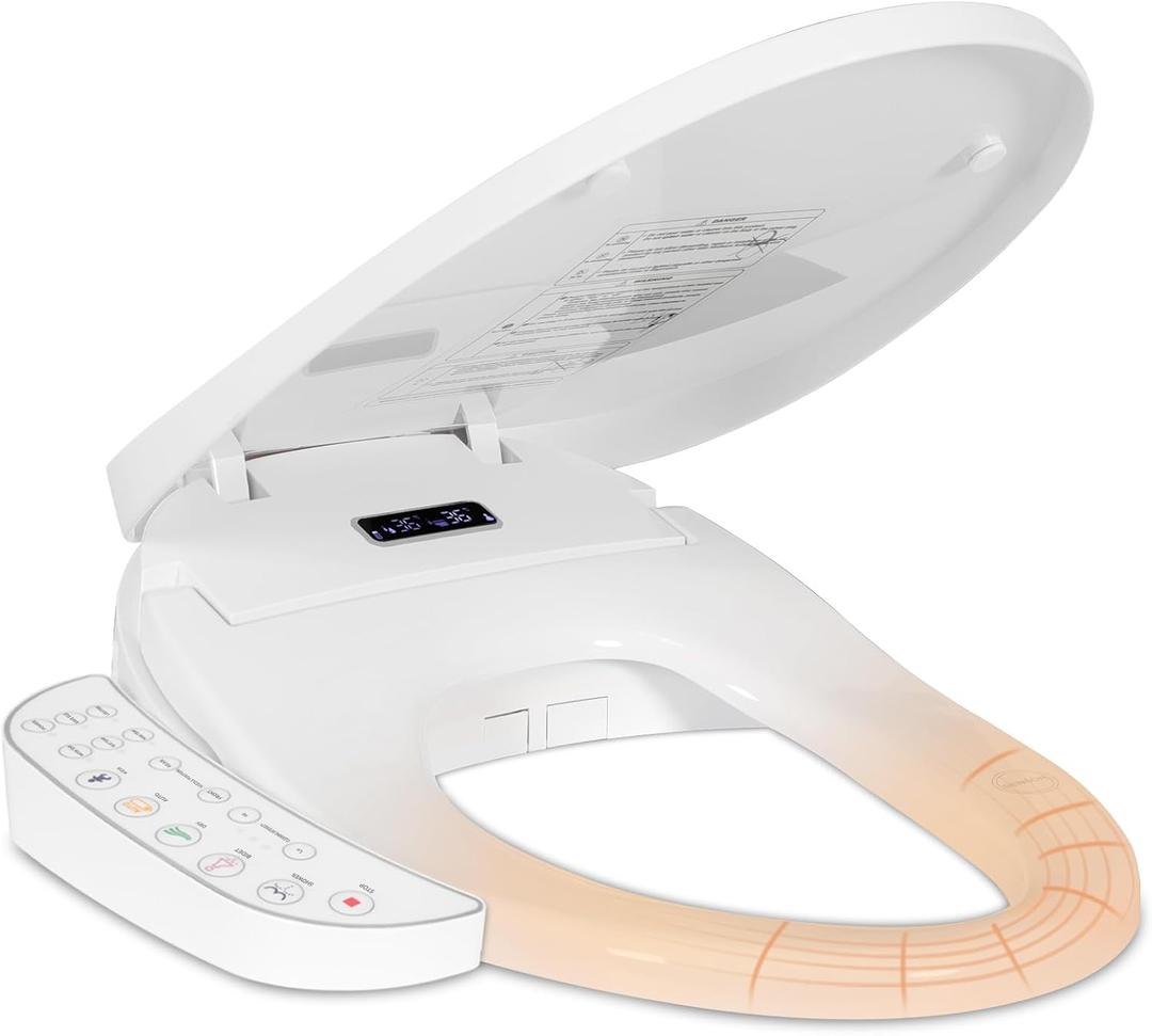Electric Heated Bidet Toilet Seat with Touch Panel, Warm Water Wash, Self-Cleaning Nozzle, Warm Air Dryer, Deodorizer, Soft-Close Lid, LED Display & Night Light, Easy Install, Elongated