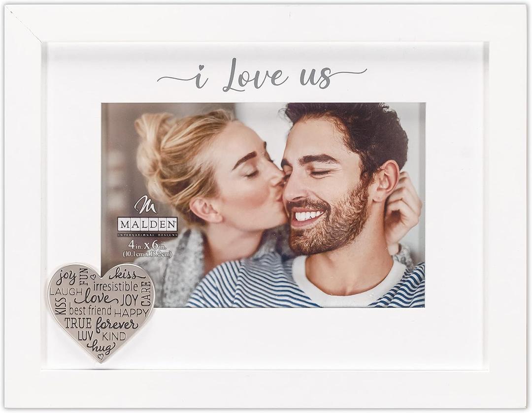 Malden International Designs 4x6 Better Together Picture Frame Raised Dark Gray Rustic Wood Outer Moulding White Routed Rustic Wood Mat White MDF Attachment With Gray Screenprinted Text