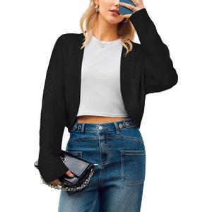 Arach&Cloz Women's Wool Blend Sweaters Cropped Cardigan Bolero Shrug for Dresses (Medium, Black)