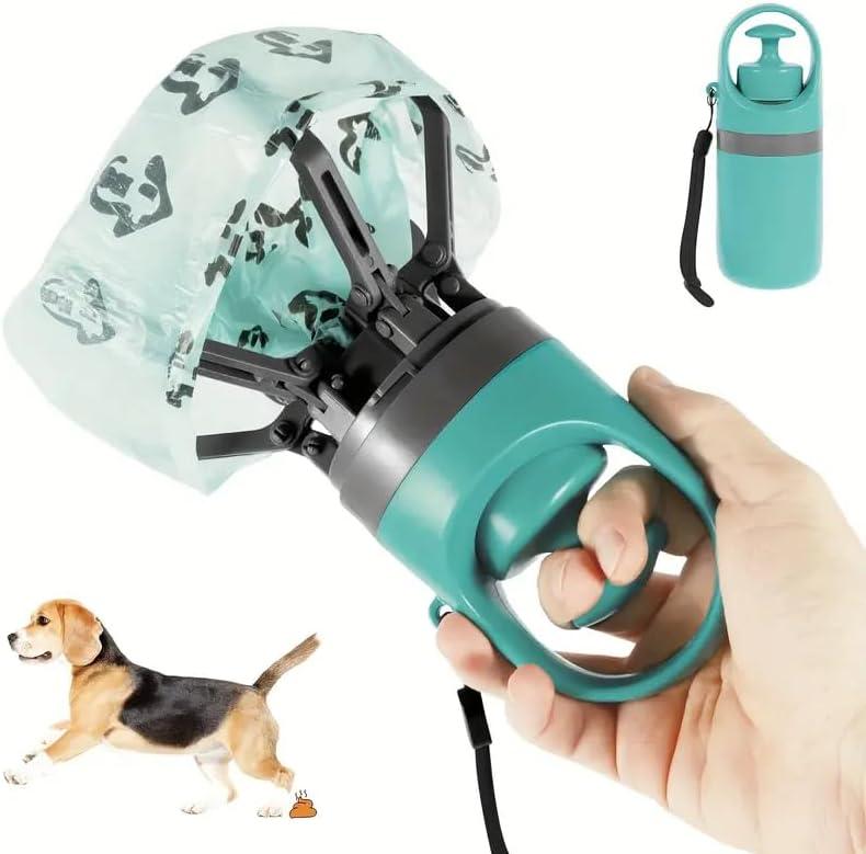 1Pc Portable Dog Poop Scooper with Bag Dispenser - Durable Plastic, Teal, Claw Design for Efficient Waste Pickup, Includes Leak-Proof Bags, Ideal for Outdoor Use