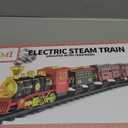 TEMI Train Set for Kids Toddlers 3-5, Train with Steam Engine, Cargo Car and Long Track, Rechargeable Battery Play Red Train Toys with Smoke, Light & Sounds, Gift for Boys & Girls 4-7 Years (Red-medium Size)