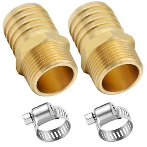 2 Pcs Hose Barb Fittings 3/4" Barb to 3/4" NPT Male Thread Brass Metals Adapter connector with Hose Clamp