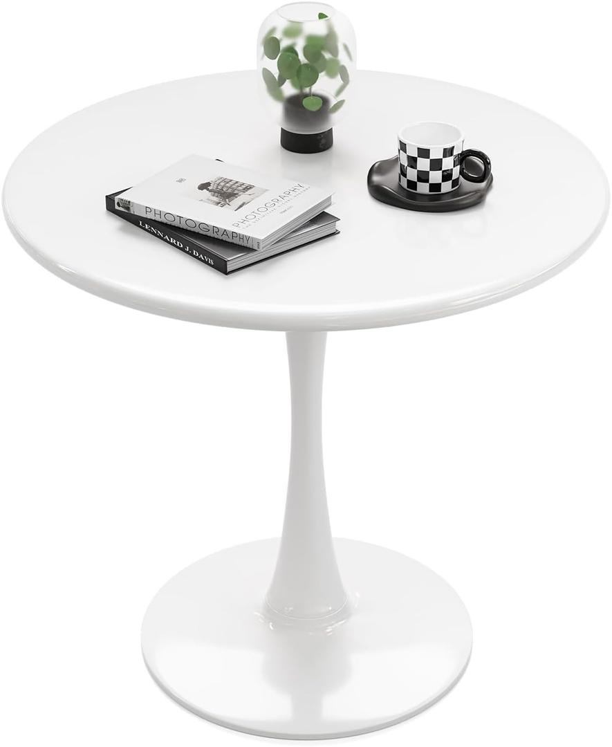 White Round Dining Table for 2 Person, 24 Inch Small Tulip Table with Pedestal for Living Room, Mid Century Modern Kitchen Tables for Office, Bistro, Pub, Bar, Wood Circle Cafe Tables,mesas de comedor