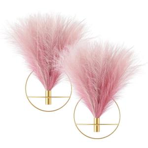 Pretty Jolly Boho Wall Decor, Wall-Mounted Metal Wall Decor, Hanging Artificial Pampas Display, Wall Art Living Room, Bedroom, Bathroom, Dining room, Plant Wall Decor 2 Pack Gold (S 7.8inch (Gold Ring), 06-Gradient-pink)