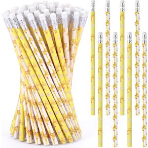 ReliThick 60 Pcs Yellow Bow Pencils with Eraser Coquette Bowknot Writing Pencil 7.4 Inches Wood Pen for Student Rewards School Classroom Office Stationery Supplies
