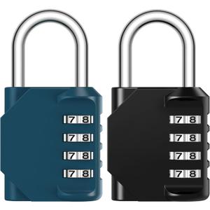 Puroma Combination Lock 2 Pack 4 Digit Waterproof Locker Locks Secure Outdoor Padlock for Gym Lockers, Toolboxes, Gates, Fences, Storage, Sports Locker, Cabinets (Peacock Blue & Black)