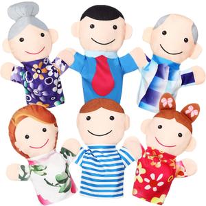 6 Pcs Family Style Hand Puppets Soft Plush Puppet Family Members Cute Hand Toys for Teachers Parents Shows Story Time Playtime Schools, Grandparents, Mom, Dad, Brother, Sister