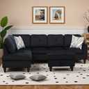 Trygoal L-Shaped Sectional Sofa with Movable Chaise & Storage Ottoman, Lounge 3-Piece Modular Convertible Couches for Living Room, Apartment & Office, Blue