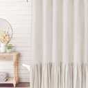 Extra Long Shower Curtain 96 Inch Length Farmhouse Cream Shower Curtain with A Ruffle Hem Linen Blend Shower Curtain for Bathroom Natural Beige (72"W x 96"L)