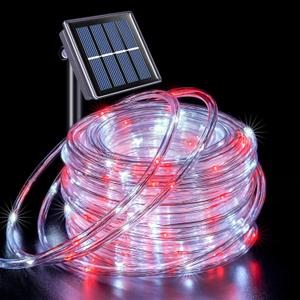 JMEXSUSS 200 LED Solar Rope Lights, 72ft IP 65 Outdoor Waterproof Christmas Lights With 8 Modes, Red and White for Fence Yard Walkway