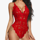 Avidlove Women One Piece Lingerie Deep V Teddy Sexy Lace Bodysuit Snap Crotch Babydoll M