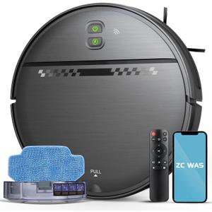 Robot Vacuum and Mop Combo, 2-in-1 Robot Vacuum Cleaner, Perfect for Pet Hair, Hard Floor and Carpet, Anti-Bump, Anti-Fall, App, Voice and Remote Control (Black)