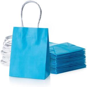 AWELL Small Blue Paper Bags with Handle - Party Favours for Wedding, Birthday, Baby Shower & Gender Reveal - Recycled Pack of 24 (6x4.5x2.5 inch)