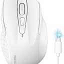 TECKNET Wireless Mouse (BT5.0/3.0 & 2.4G) Rechargeable 4800 DPI Silent USB A & Bluetooth Mouse 6 Buttons, Wide Compatibility - White