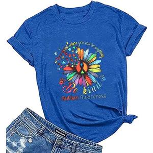 Autism Awareness Shirt Women Be Kind Special Education Teacher T-Shirt Casual Inspirational Kidness Short Sleeve Tee Tops Blue M