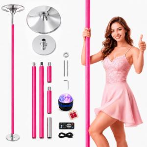 PYY Dance Pole - Adjustable & Portable Silicone Dancing Pole for Gym Studio Pub, Chrome Finish, Spinning & Static Modes, No Drilling Required, 88"-108"