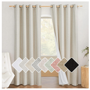 NICETOWN Natural 100% Blackout Linen Curtains 84 inch Long Burg for Living Room, 2 Panels, 52" Wide, Farmhouse Thick Completely Blackout Window Treatment Thermal Insulated Warm Drapes for Winter