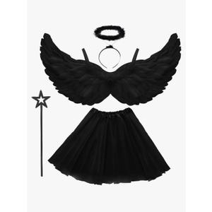 Angel Costume Wings for Adult Women, Feather Wings Tutu White Halo Headband Fairy Wand Halloween Cosplay Party