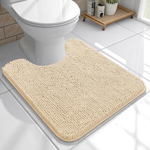 Toilet Rugs U-Shaped 23x20, Extra Soft Absorbent Chenille Contour Bathroom Rugs for Toilet, Dry Quickly, Machine Washable, Non-Slip Bath Mat, Beige
