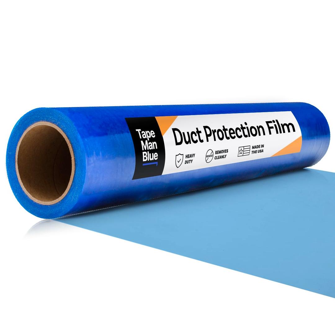 TapeManBlue Blue Self-Adhesive Duct Protector Film, 24 inch x 200 feet, Polyethylene, Duct Protection Film, Made in USA