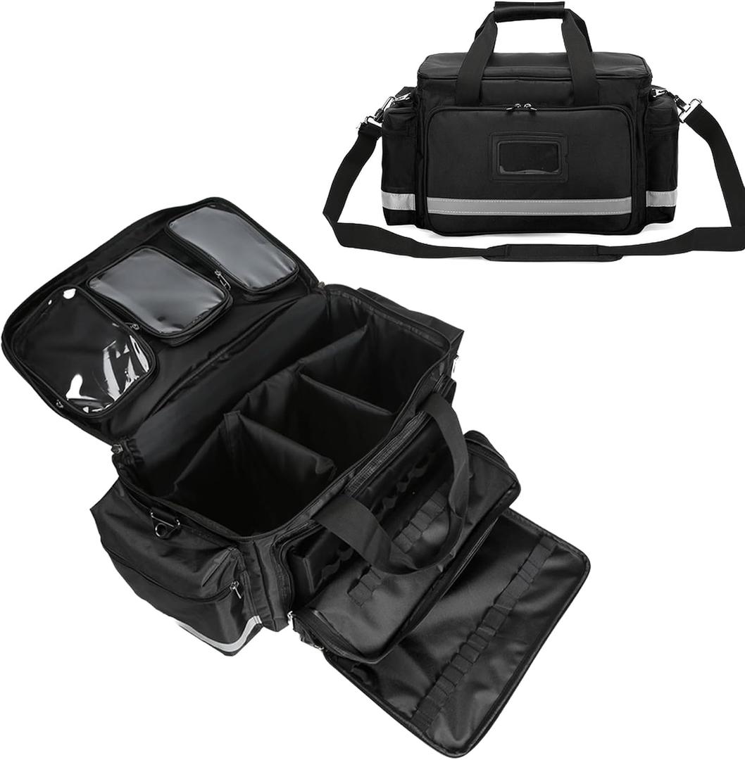 First Aid Bag Medical Empty Bag Emergency Responder Trauma Bag Empty, Professional First Aid Kits Storage Medical Bag with Inner Dividers and No-Scratch Bottom Home Health