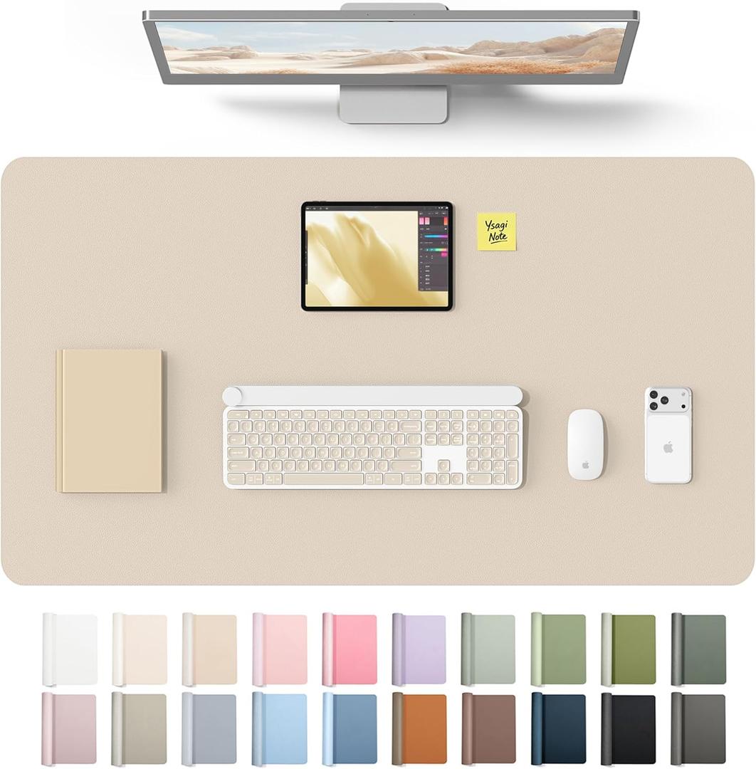 YSAGi Leather Desk Protector, Office Mat, Large Mouse Mat, Non-Slip PU Leather Blotter, Laptop Desk Mat, Waterproof Writing Pad for Office and Home(Eeggshell, 40" x 24")