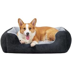 Ellegance Essentials Square Medium Dog Bed Washable - Fluffy Cat Bed, Waterproof Anti-Slip Plush Pet Sofa, Vibrant Life Dog Bed for Medium Dogs, 28x20x6.5 Inch, Black