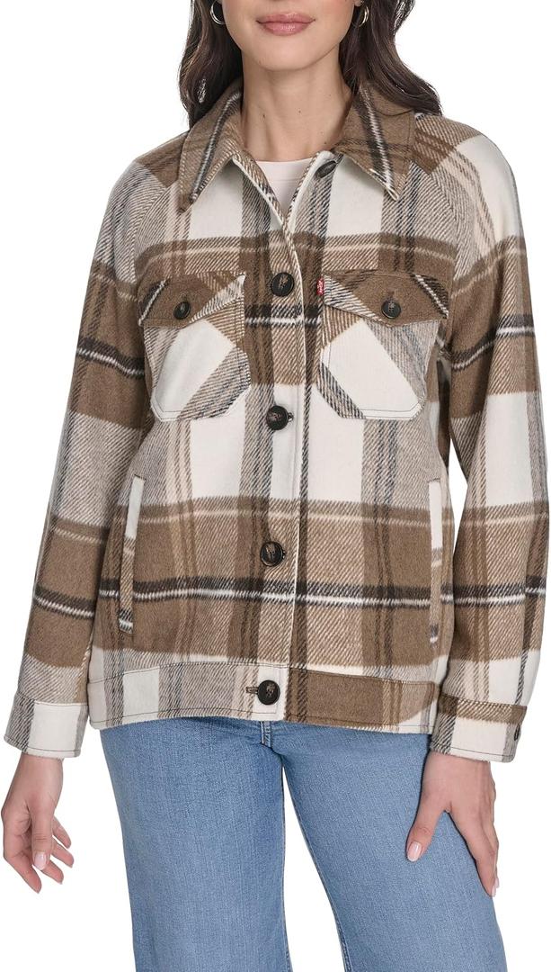 Levi's Women's Zoe Relaxed Wool Shirt Jacket, Brown Multi, Medium