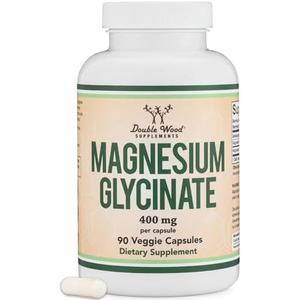Magnesium Glycinate 400mg, 90 Capsules (Vegan Safe, Third Party Tested, Gluten Free, Non-GMO) High Absorption Magnesium by Double Wood Supplements, Exp: 12/2027