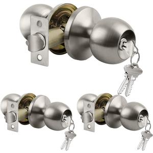 [3 Pack] BESTTEN Door Knob with Lock and Key, Keyed Different Entry Door Knob with Adjustable Latch, for Entrance and Front Door, Satin Nickel